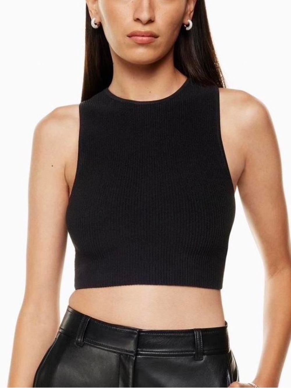 Babaton Aritzia Black Sculpt Ribbed Knit Muscle Cropped Tank Top Shirt